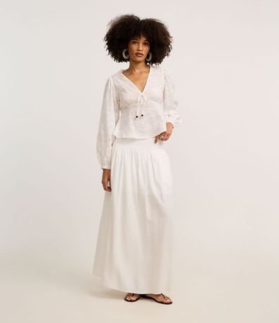 Blusa en Laise con Manga Abullonada y Lazo 2