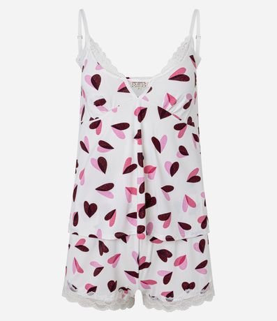 Pijama Short Doll en Microfibra con Breteles Finos y Estampa de Corazón 4
