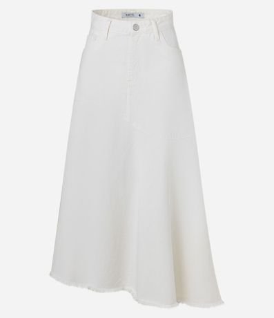 Pollera Midi en Jeans con Ruedo Asimétrico Deshilachado 5