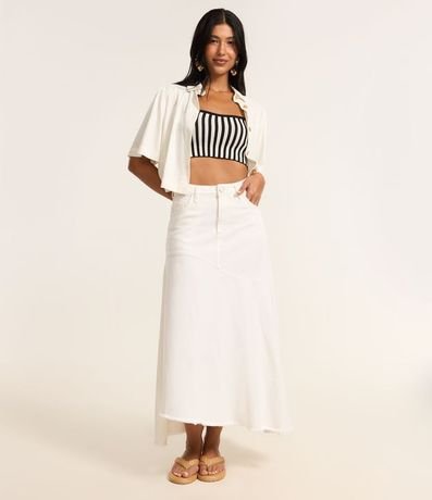 Pollera Midi en Jeans con Ruedo Asimétrico Deshilachado