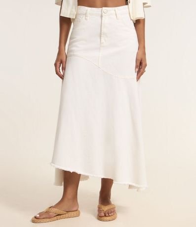 Pollera Midi en Jeans con Ruedo Asimétrico Deshilachado 3