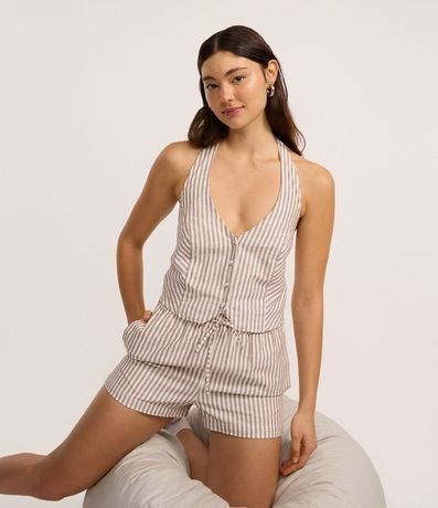 Blusa Frente Única en Jeans con Rayas Verticales