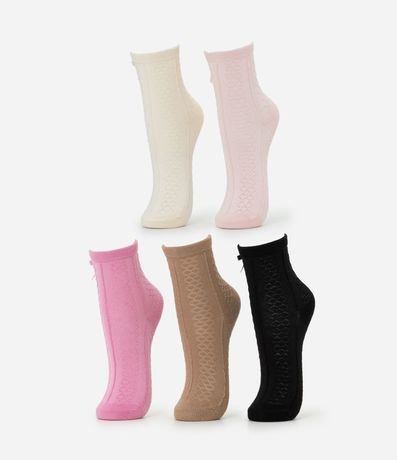 Kit 05 Medias Infantiles Pointelle con Lazo Lateral – Talle 19/22 al 31/34