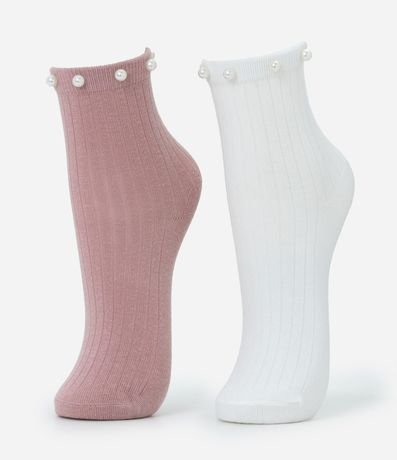 Kit 02 Medias Infantiles Cano Mediano con Perla Artificial – Talle 22 a 34