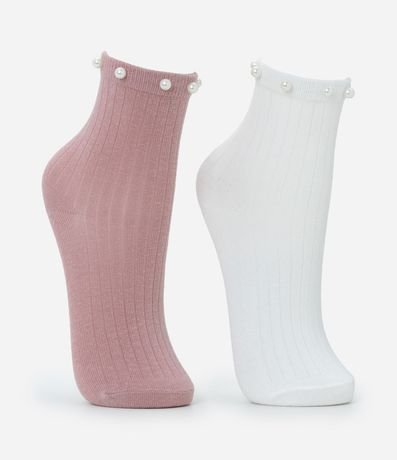 Kit 02 Medias Infantiles Cano Mediano con Perla Artificial – Talle 22 a 34 2