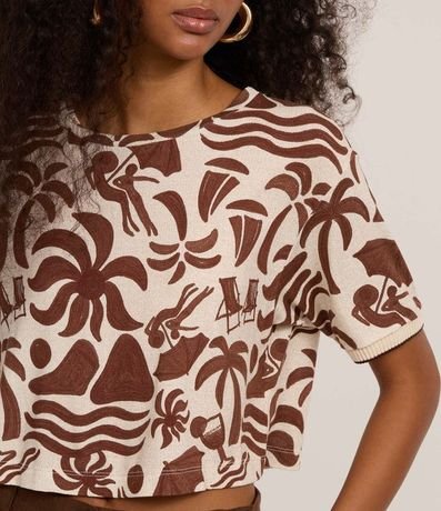 Blusa Cropped T-shirt en Viscosa con Estampa de Ícones de Playa 3