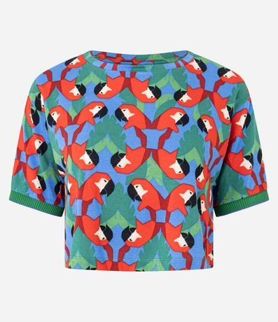 Blusa T-shirt en Viscosa con Estampa Tropical Geométrica 4