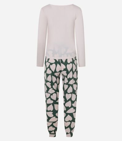 Pijama Largo en Rib con Estampado de Corazón 6