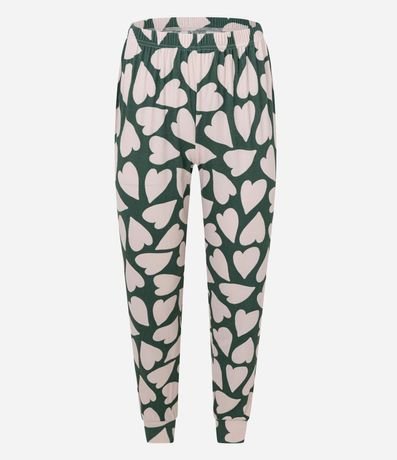 Pijama Largo en Rib con Estampado de Corazón 8