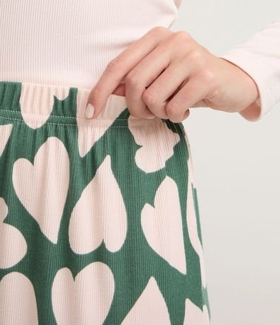 Pijama Largo en Rib con Estampado de Corazón 3
