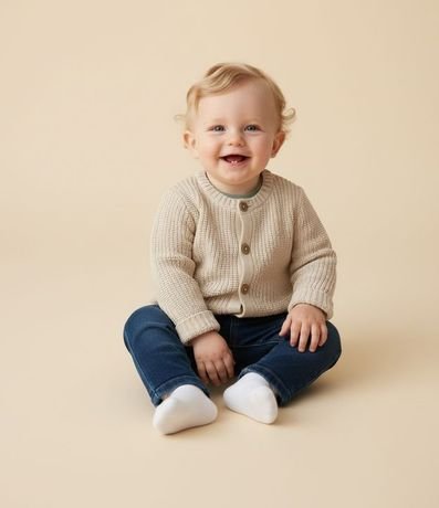Cardigan Infantil en Punto con Bordado en la Espalda – Talle 0 a 18 Meses