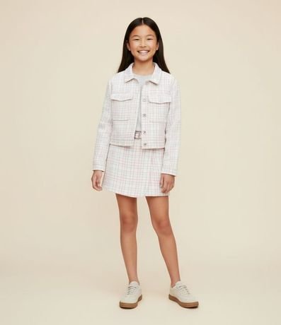 Short Pollera Infantil en Tweed con Cinturón Traspasado – Talle 5 a 14 años