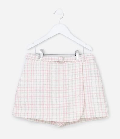 Short Pollera Infantil en Tweed con Cinturón Traspasado – Talle 5 a 14 años