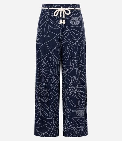 Pantalón Recto Acanalada en Viscosa con Cinturón Cuerda y Estampa Follaje 5