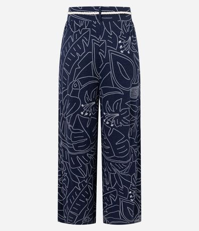 Pantalón Recto Acanalada en Viscosa con Cinturón Cuerda y Estampa Follaje 7