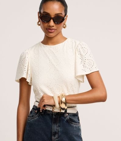 Blusa en Laise con Manga Abullonada y Bordado Cutout 2