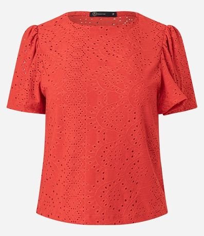 Blusa en Laise con Manga Abullonada y Bordado Cutout 5