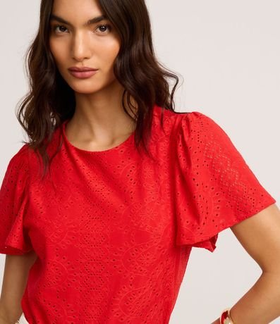 Blusa en Laise con Manga Abullonada y Bordado Cutout 3