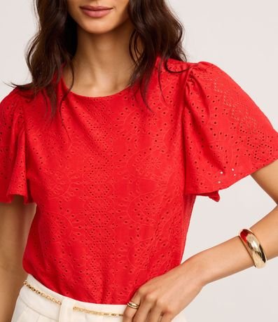 Blusa en Laise con Manga Abullonada y Bordado Cutout 4