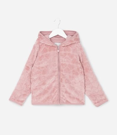 Campera Infantil en Fleece con Capucha y Relieve de Corazones – Talle 5 a 16 años