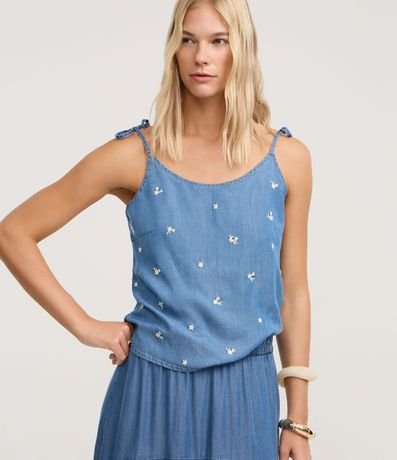 Blusa de Bretel Lazo en Liocel con Bordado Floral