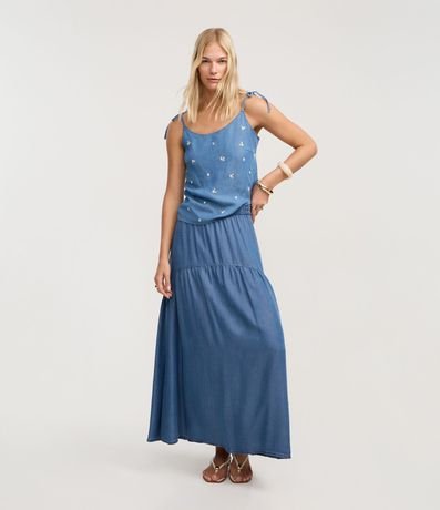 Blusa de Bretel Lazo en Liocel con Bordado Floral 2