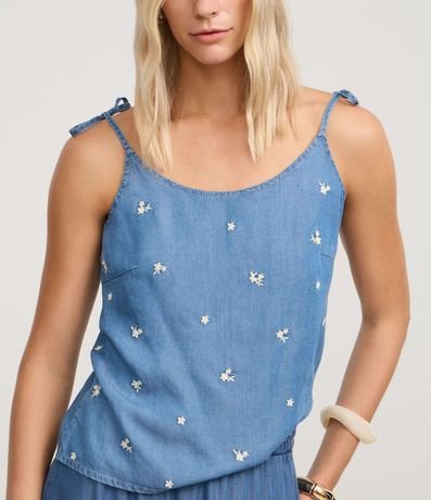 Blusa de Bretel Lazo en Liocel con Bordado Floral 5