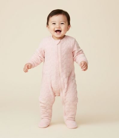 Mono Largo en Fleece con Textura de Corazones - Talle RN a 18 meses 1