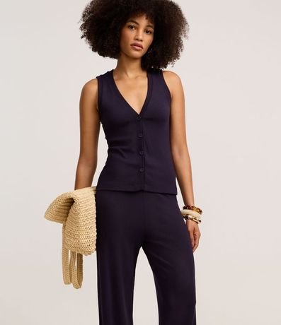 Pantalón Pantalona en Rib con Textura Acanalada y Cintura Elástica 2