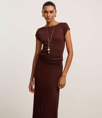 Vestido Largo Canelado en Rib con Encaje