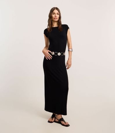 Vestido Largo Canelado en Rib con Encaje