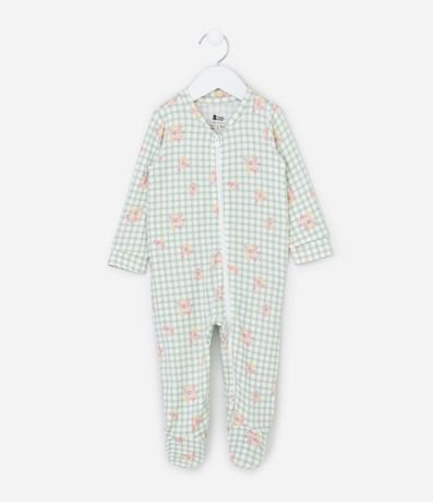 Enterito Infantil en Punto Vichy con Estampado Floral – Talle RN a 18 Meses