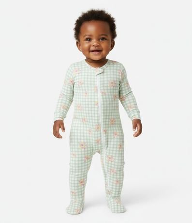 Enterito Infantil en Punto Vichy con Estampado Floral – Talle RN a 18 Meses