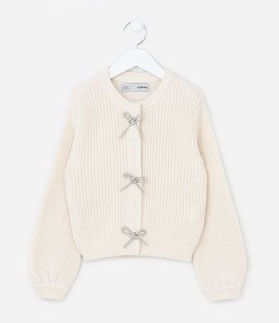Cardigan Infantil en Punto con Lacitos Brillantes Delanteros – Talle 5 a 14 años