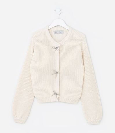 Cardigan Infantil en Punto con Lacitos Brillantes Delanteros – Talle 5 a 14 años 1