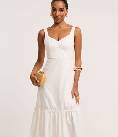 Vestido Largo en Sarga con Escote Corazón Recortado