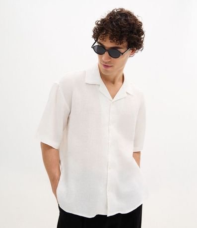 Camisa Boxy en Puro Lino con Cuello Bowling