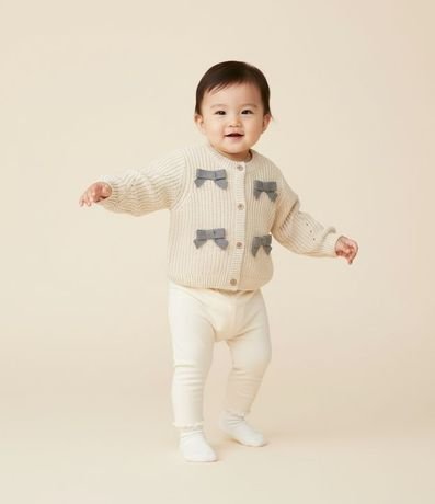 Cardigan Infantil en Punto con Lacitos Aplicados – Talle RN a 18 Meses