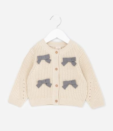 Cardigan Infantil en Punto con Lacitos Aplicados – Talle RN a 18 Meses