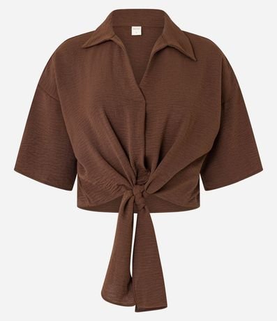 Blusa en Airflow con Cuello Polo y Lazo en la Bajo 5