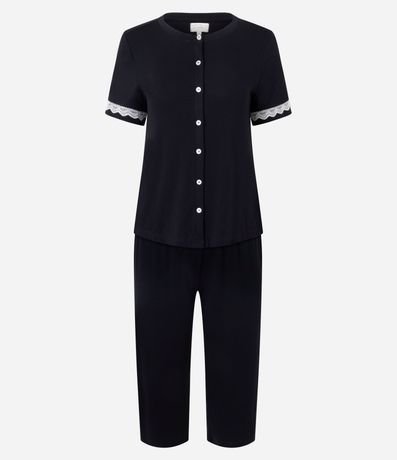 Pijama Largo en Viscosa con Encaje y Pantalón Capri 5