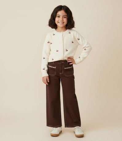 Cardigan Infantil en Punto con Bordado de Cereza – Talle 5 a 14 años