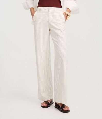 Pantalón Wide Leg Rayada en Sarga con Bolsillos 3