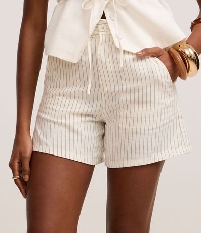 Short Cintura Alta Listrado en Sarga con Cintura Sastre 3