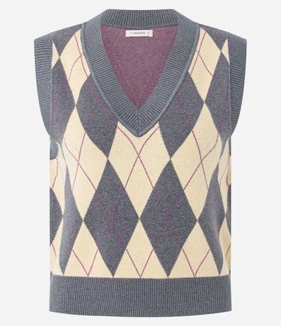 Chaleco Corto en Punto con Estampa de Cuadros 6
