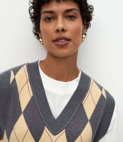 Chaleco Corto en Punto con Estampa de Cuadros 3