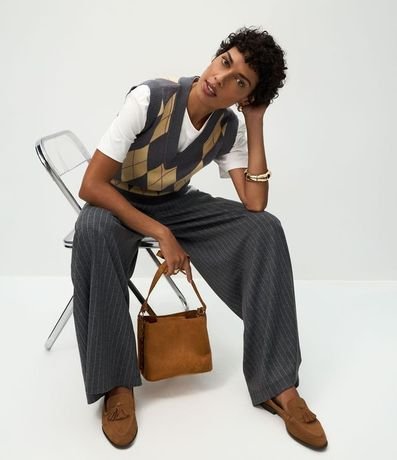 Chaleco Corto en Punto con Estampa de Cuadros 5