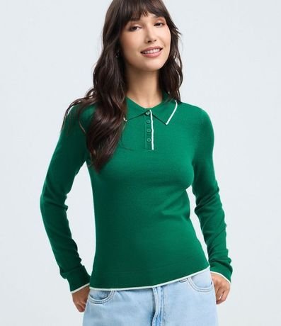 Blusa en Punto con Cuello Polo y Detalle Contrastante 2