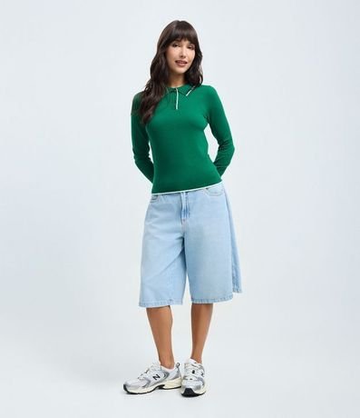 Blusa en Punto con Cuello Polo y Detalle Contrastante 2