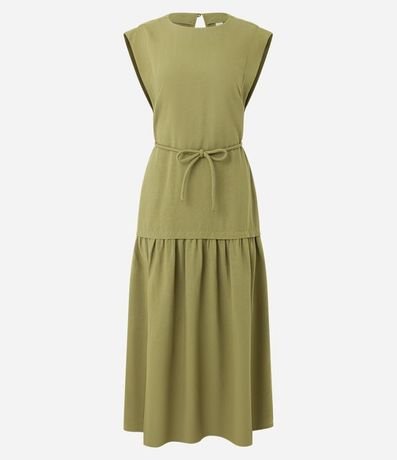 Vestido Evasê Midi en Viscolino con Cinturón Cuerda 5